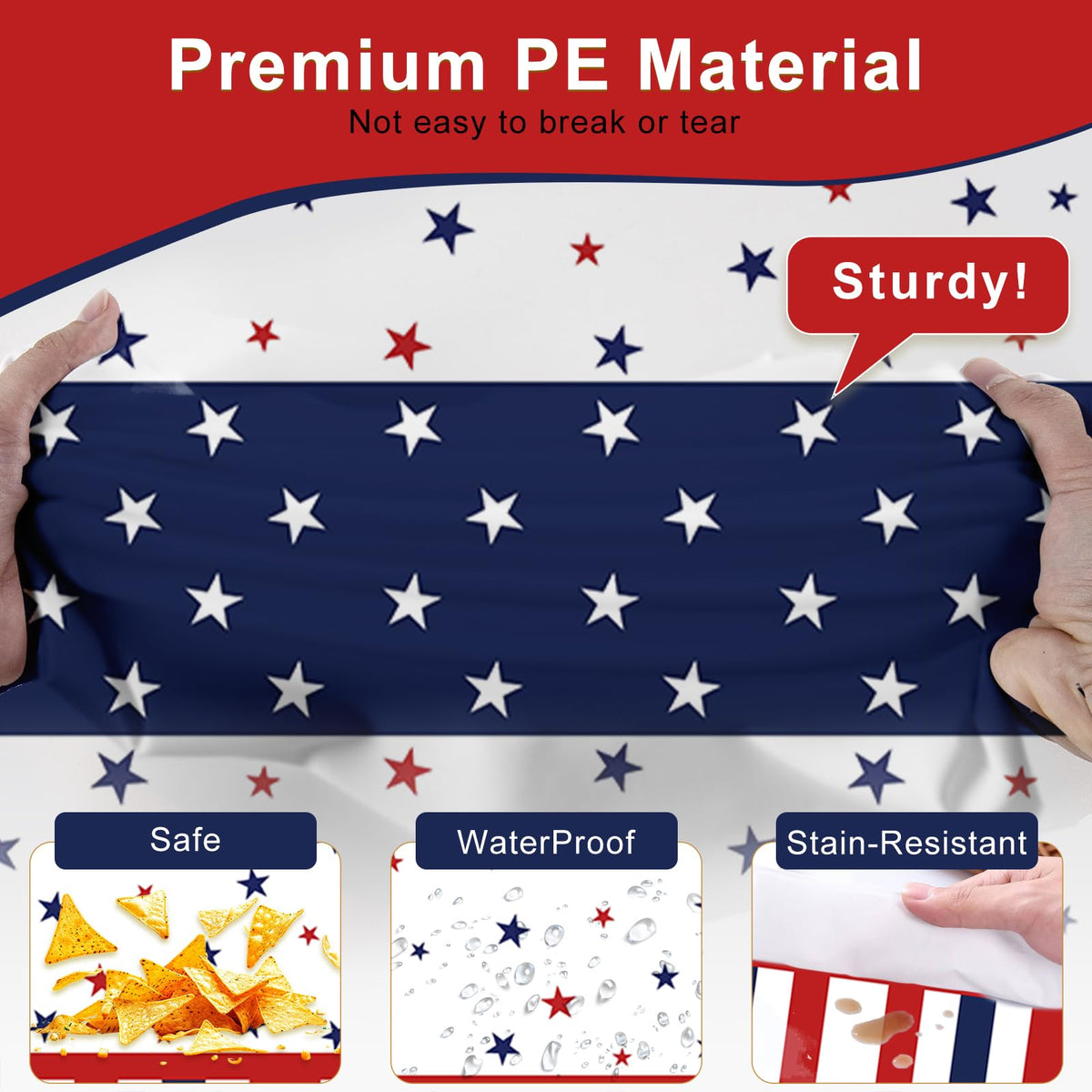 Patriotic 4th of July Plastic Tablecloth, Rectangle, 3 Pack