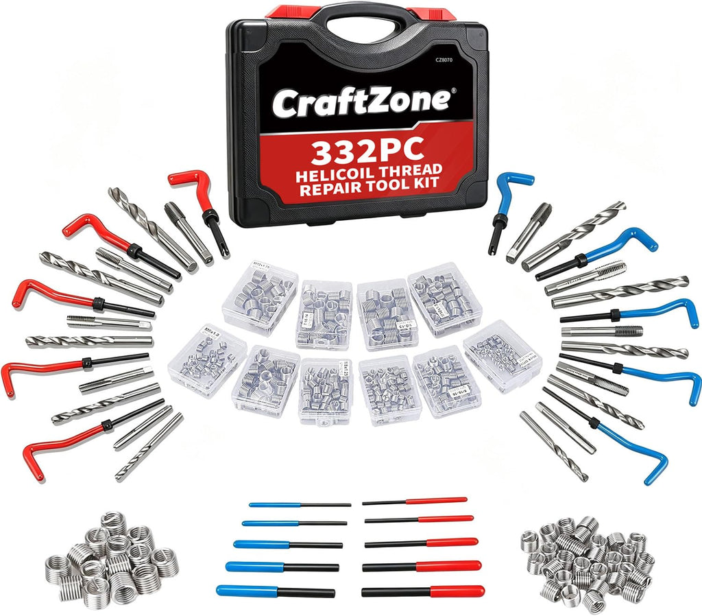 CRAFTZONE 332PC SAE Metric Thread Repair Helicoil Insert Kit
