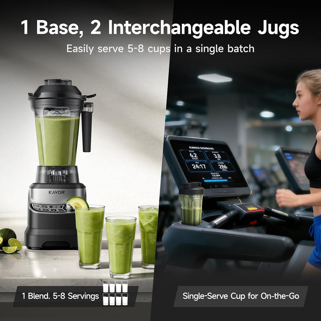 2400W Peak Countertop Blender for Kitchen, 64oz Pitcher & 24oz Travel Cup | AI Smart One-Touch & Stepless Speed, 4