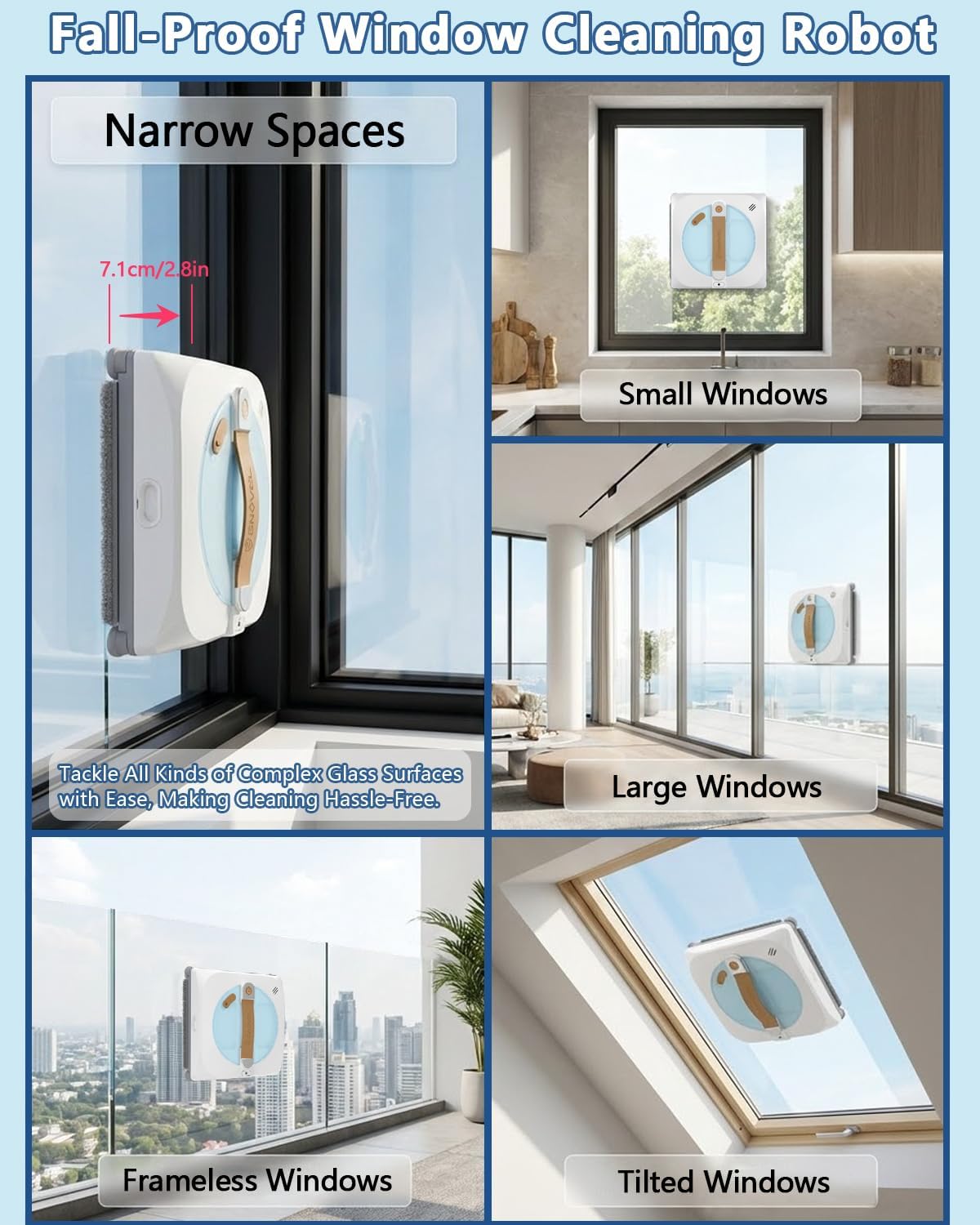 Window Cleaning Robot with 4 Cleaning Modes,8000Pa Suction for Glass