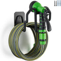Wall Mount Hose Holder with Nozzle Slot,Rust Resistant,Matte Black | Multi-purpose heavy duty garden hose holder with