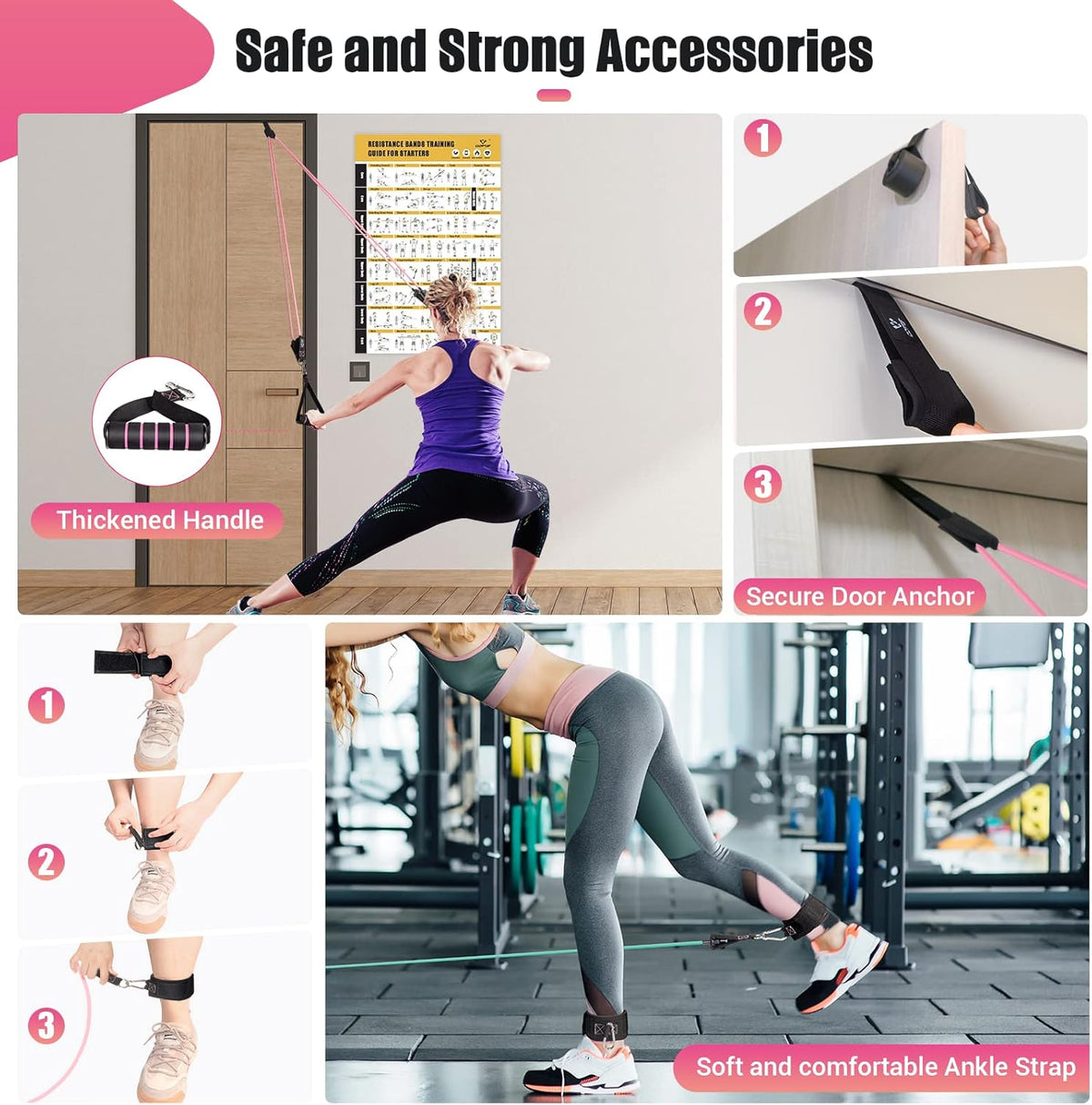 Resistance Bands with Handles for Women, 5 Level Exercise Bands Workout Bands for Physical Therapy, Yoga, Pilates