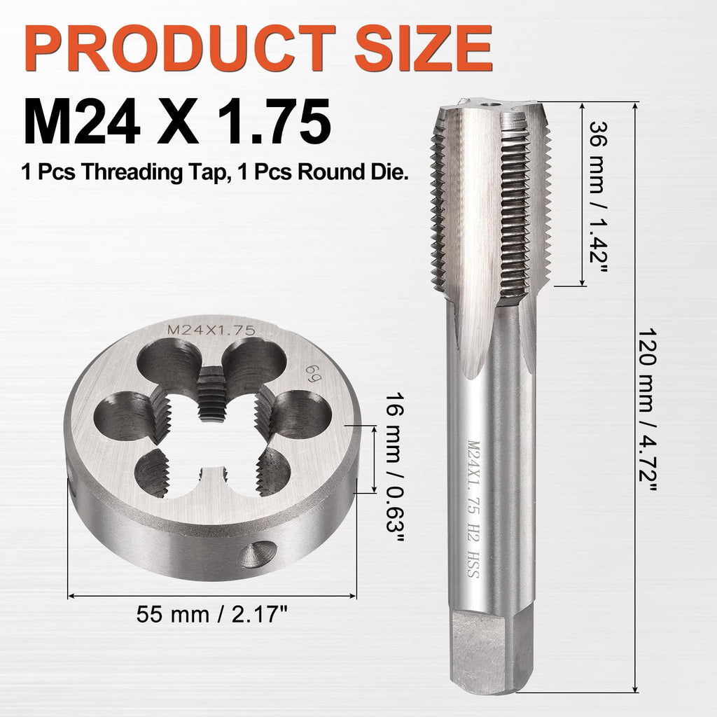 Workkyma M24x1.75 Tap and Die Set Metric M2 HSS Right Hand Threading Tool