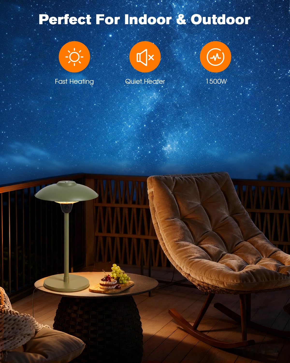 Electric Patio Heater, 1500W Portable Tabletop Infrared Heater