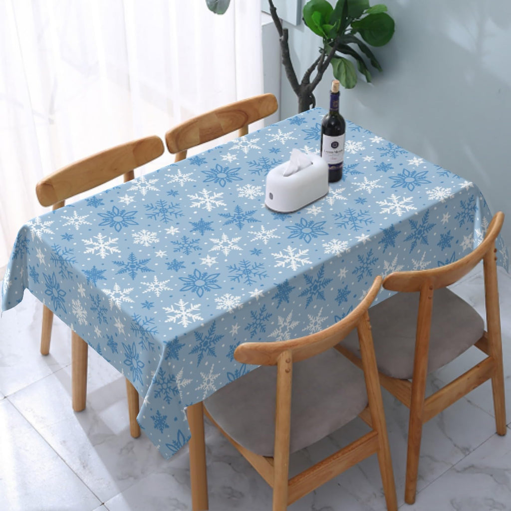 Winter Christmas Rectangular Tablecloth 60x84 Inch Light Blue White Snowflake Xmas Holiday Rectangle Decorative Table