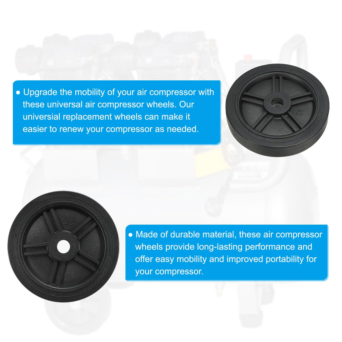 PATIKIL 6" Air Compressor Wheels, Universal Air Compressor Wheel Replacement Part Air Compressor Replacement Wheels with 0.7" Dia Hole for Easy Mobility, Black