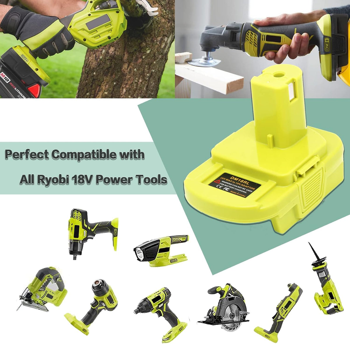 DM18RL Battery Adapter for Dewalt to Ryobi Battery Adapter, Convert Dewalt 20V Llithium Battery to Ryobi 18V P107 P108 Battery with 5V 2.1A MAX USB Charge