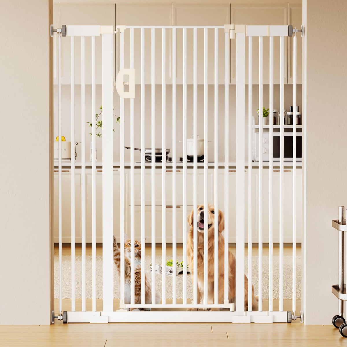 57" Extra-Tall Full-Height Anti-Jump Cat & Pet Safety Gate with No-Drill Pressure Mount & Auto-Close Walk-Through Door