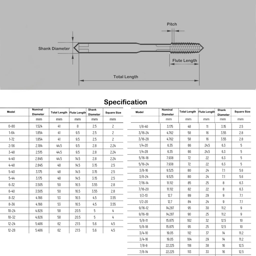 1/4"-20 UNC Spiral Point Threading Taps, Screw Thread Tapping Tool