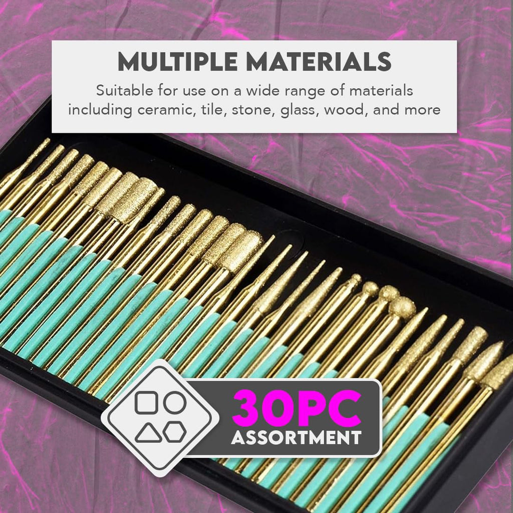 SE 30-Piece Set of Titanium-Coated Diamond Burrs, Grits 120-150 - 82331TF