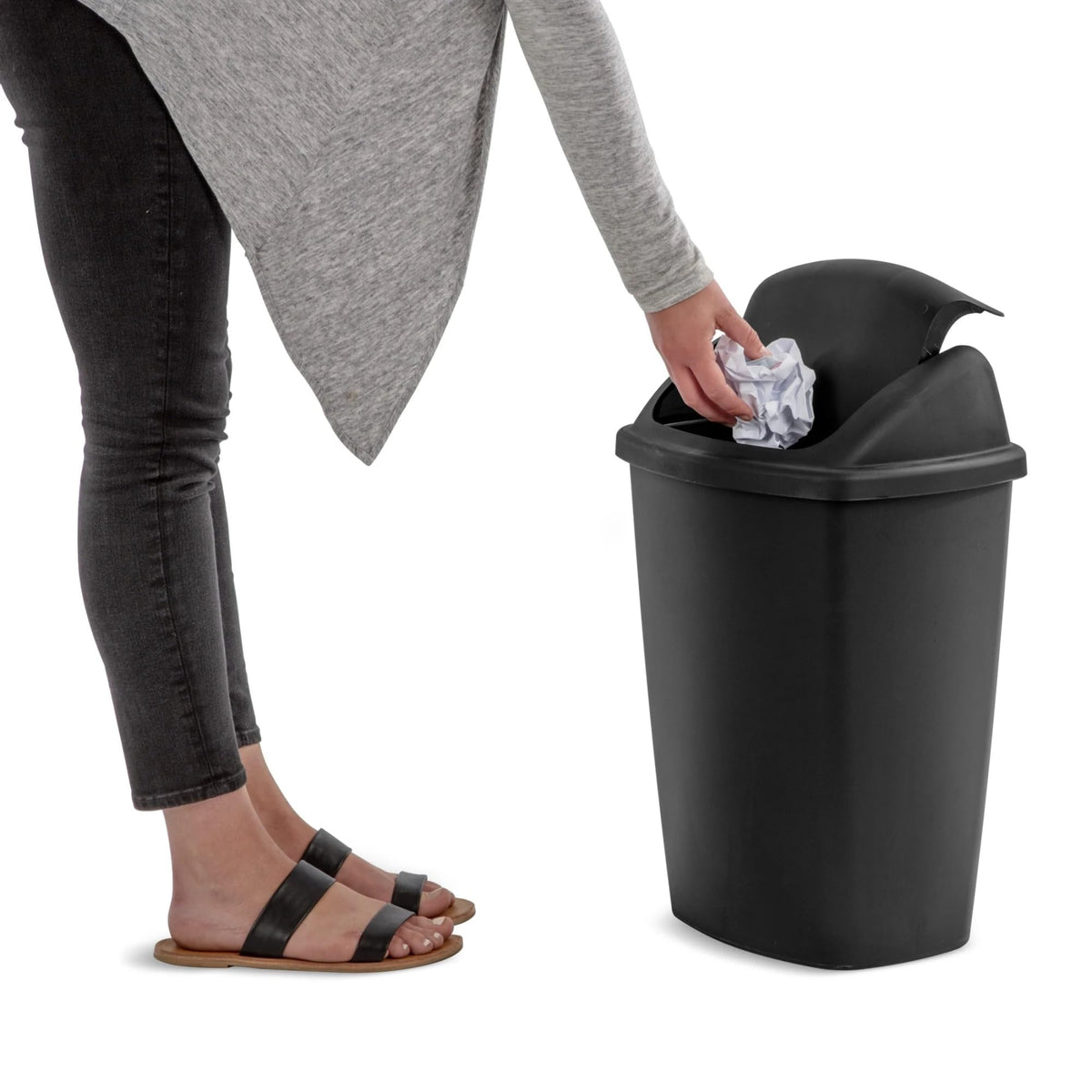 Kitchen Trash Can, 7.5 Gallon Plastic Garbage Bin with Swing Top Lid, Black