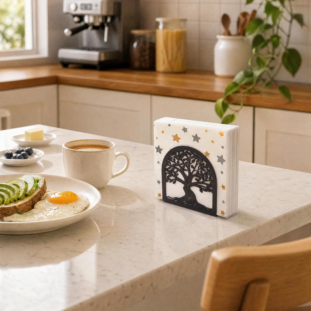 Napkin Holder for Table, Tree of Life Metal Napkin Dispenser, Black