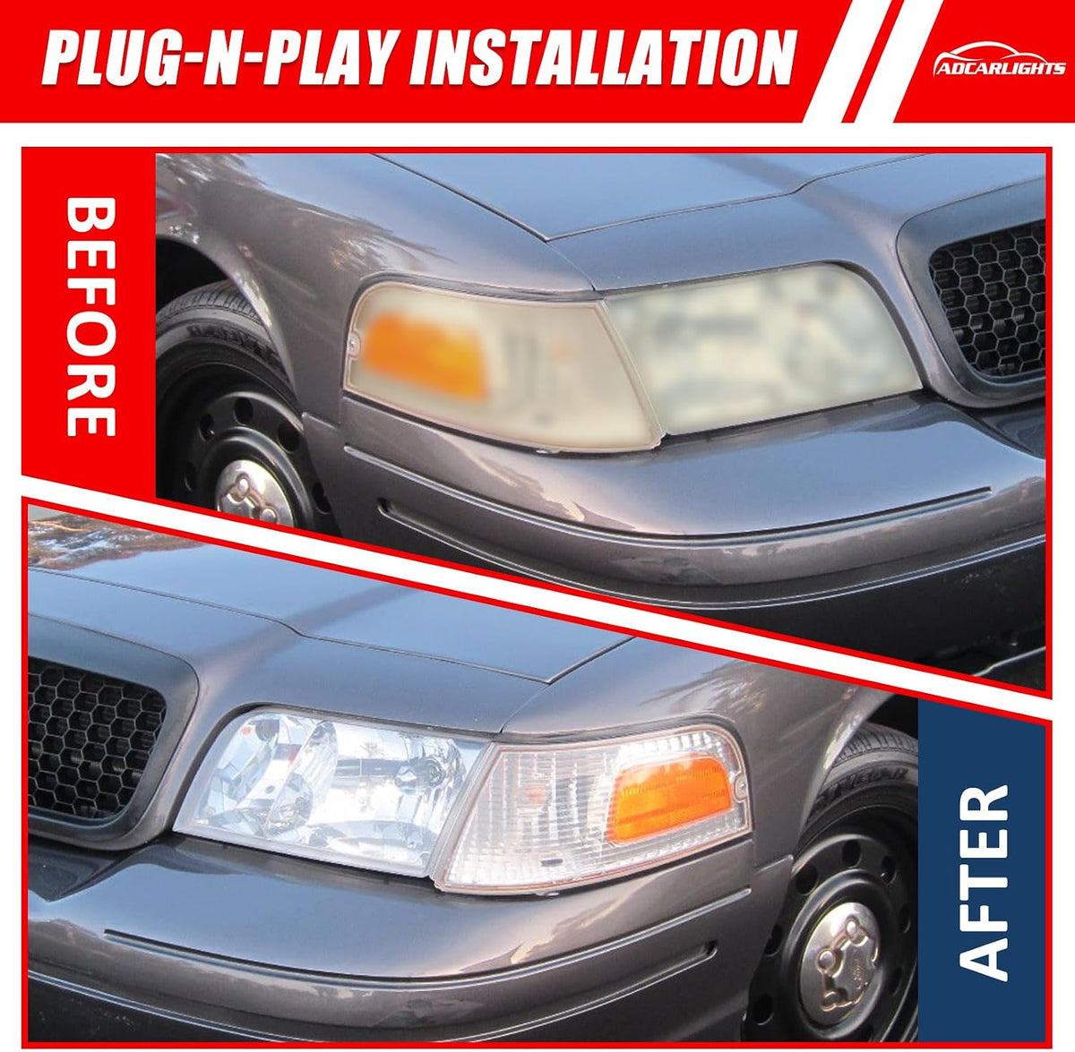 for 1998-2011 Ford Crown Victoria Halogen Headlight W/O Bulbs