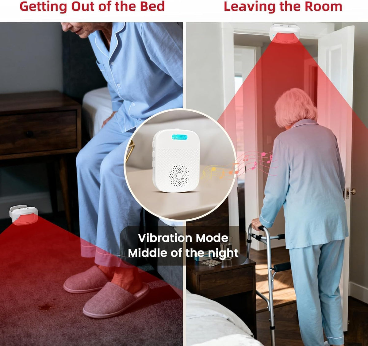 Bed Alarms for Elderly/Dementia Patients who Wander, Portable Pager & Sensor with Vibration and Silent Alert