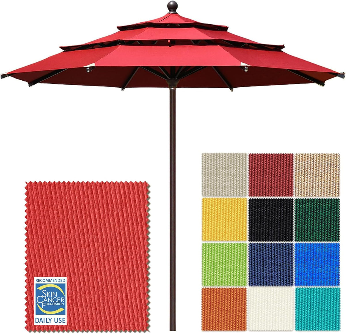 USA 10-Year-Non-Fading 11ft 3-Tier Market Patio Umbrella, Commercial Grade Outdoor Table Umbrella with Cylinder