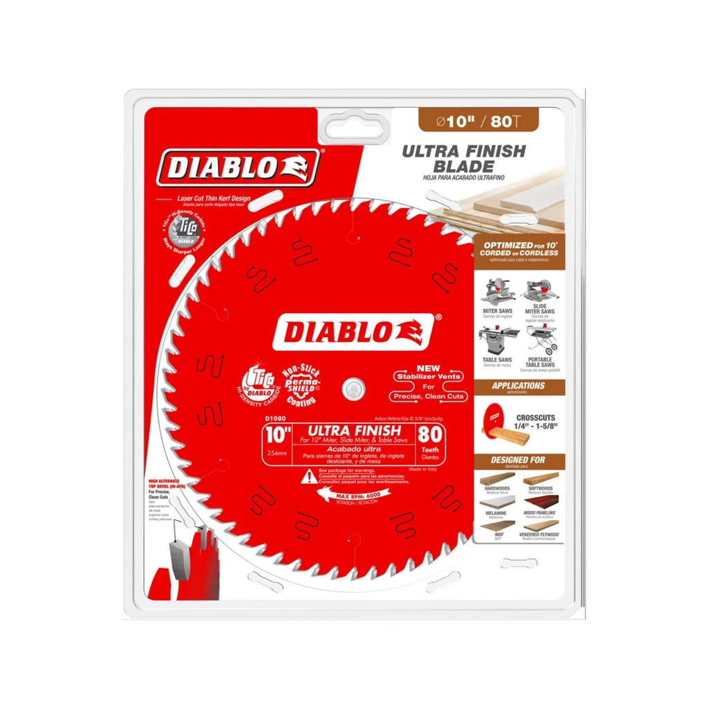 D1080X Diablo 10" 80-Tooth ATB Saw Blade w/5/8" Arbor&PermaShield Coating (Single Pack)