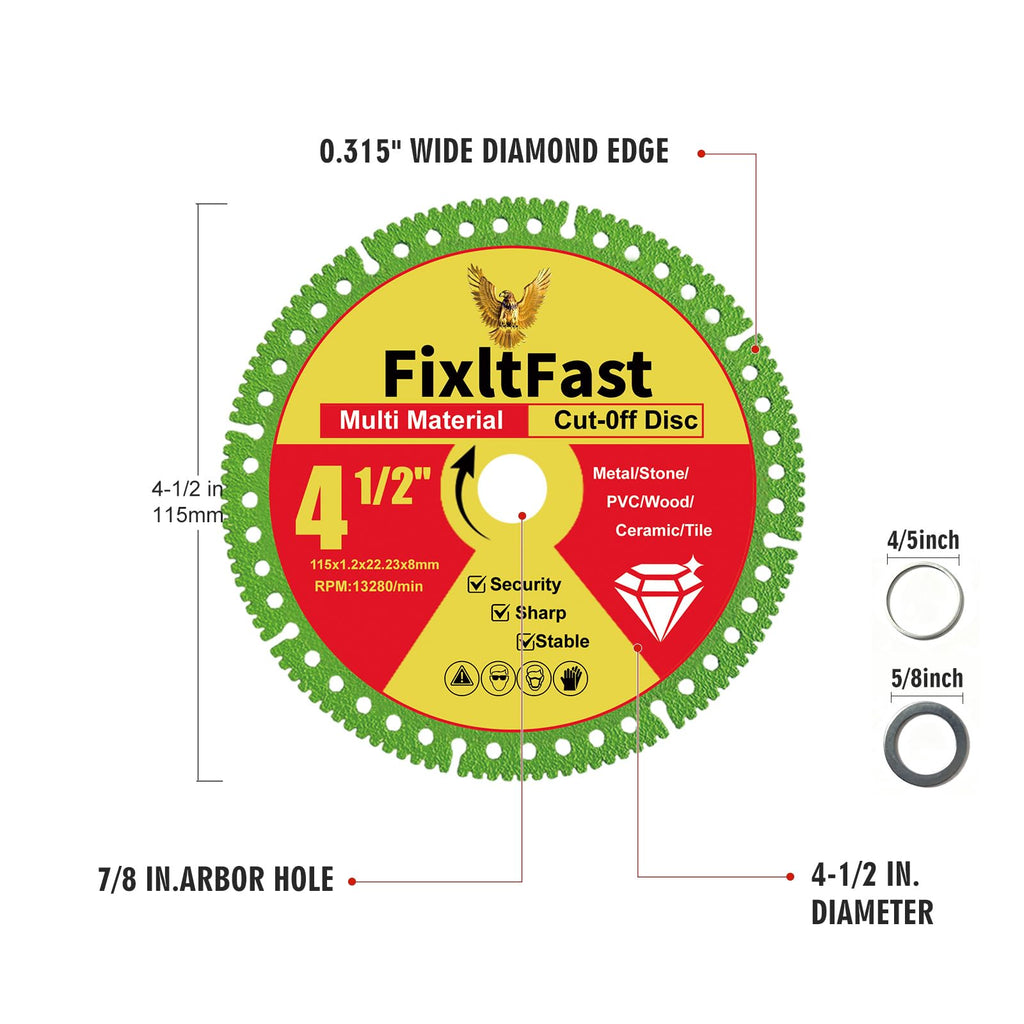 FIXLTFAST 4-1/2 x 7/8 Indestructible Multi-Material Cutting Disc - 3 Pack