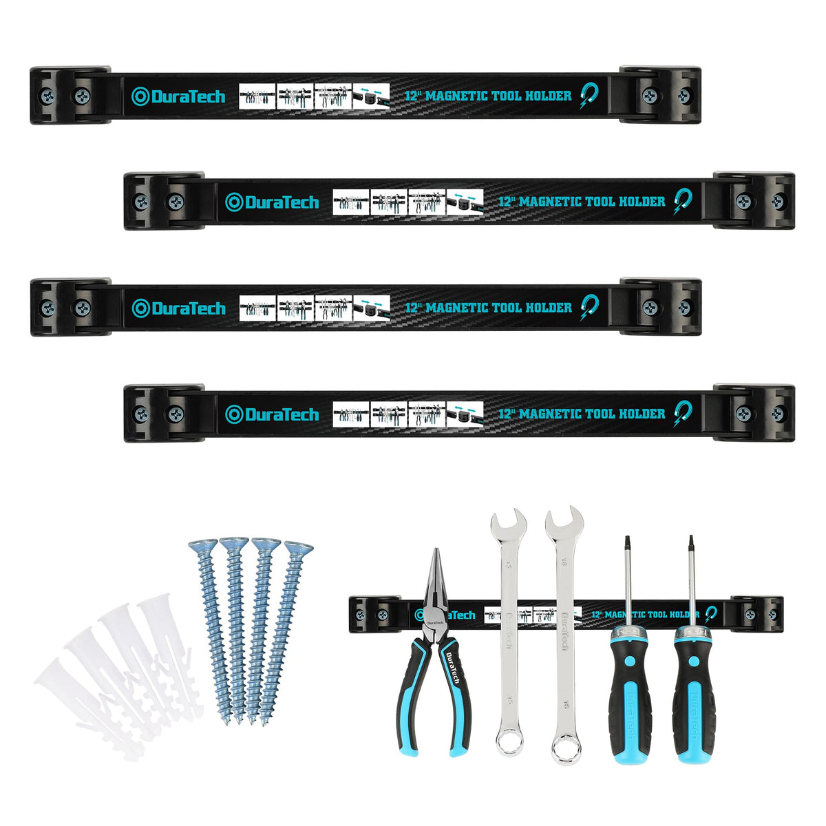 DURATECH 4 Pack 12" Magnetic Tool Holder Strip, Heavy Duty Tool Bar