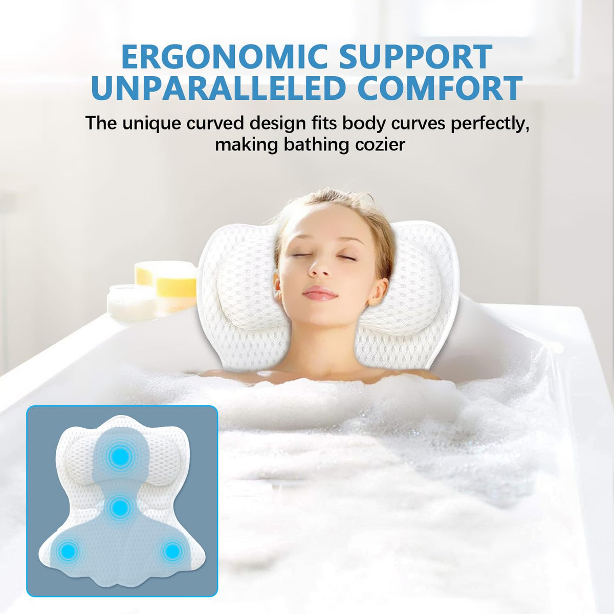 Bath Pillows for Tub,Thick Neck Back Support Bathtub Cushion,White