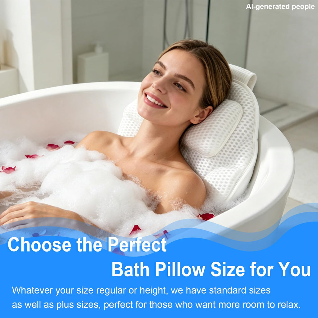 Luxury Oversized Petal-Shaped Bath Pillow for Head, Neck and Backrest, Extra Thick, Polyester, White, Anti-Slip