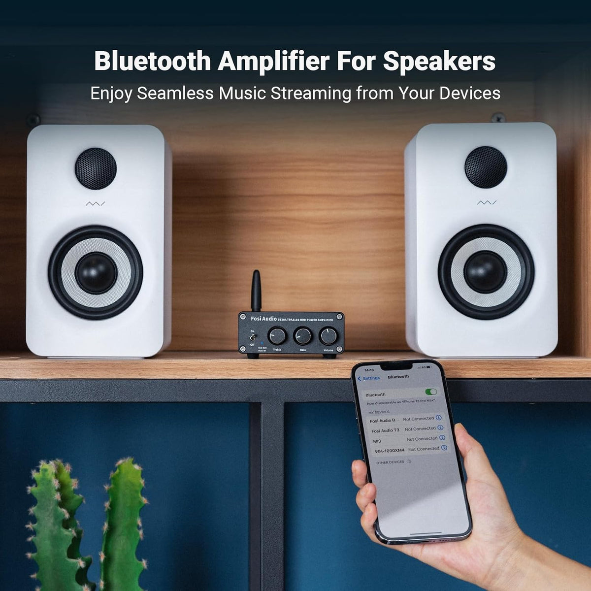 BT20A Bluetooth Stereo Amplifier, 2 Channel Home Audio Component Amplifiers for Passive Speakers, Mini Class D Amp