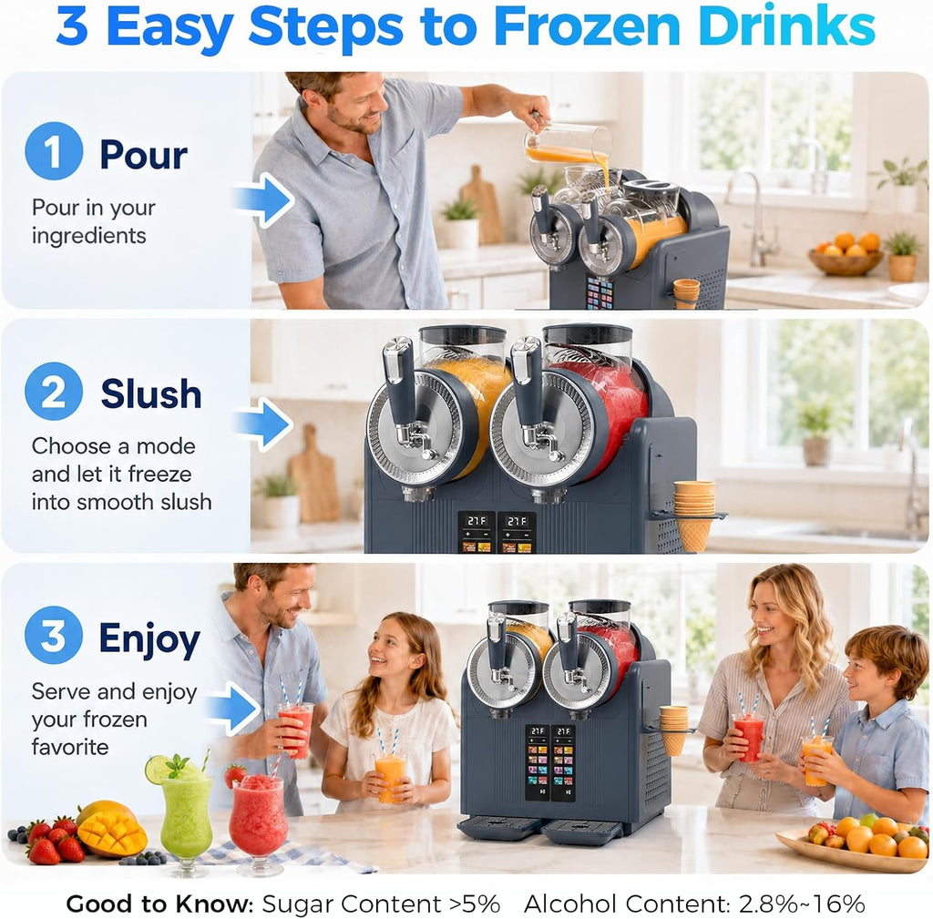 Dual Tank Slushie Machine for home,135oz Soft Serve Ice Cream Maker