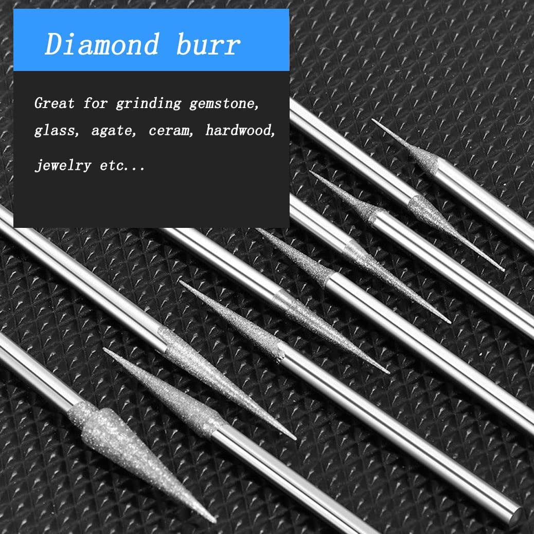Luo ke 10 Pcs 0.5mm - 4mm Cone Shape Diamond Burr - 3/32 Inch Shank