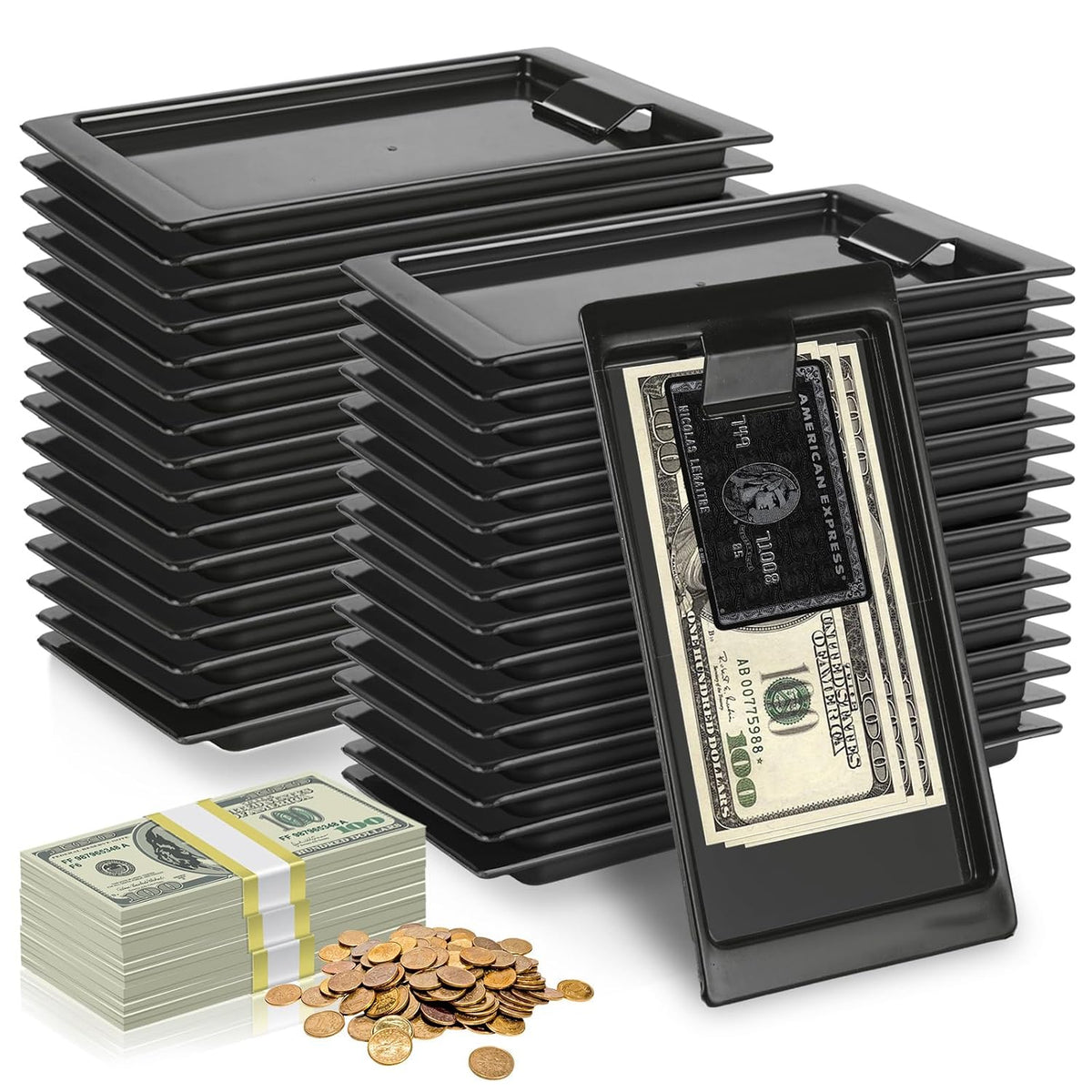 32 Pack Check Presenters for Restaurants, Black Check Holders, Check Presenter Trays, Checks Tip Holder for Receipts