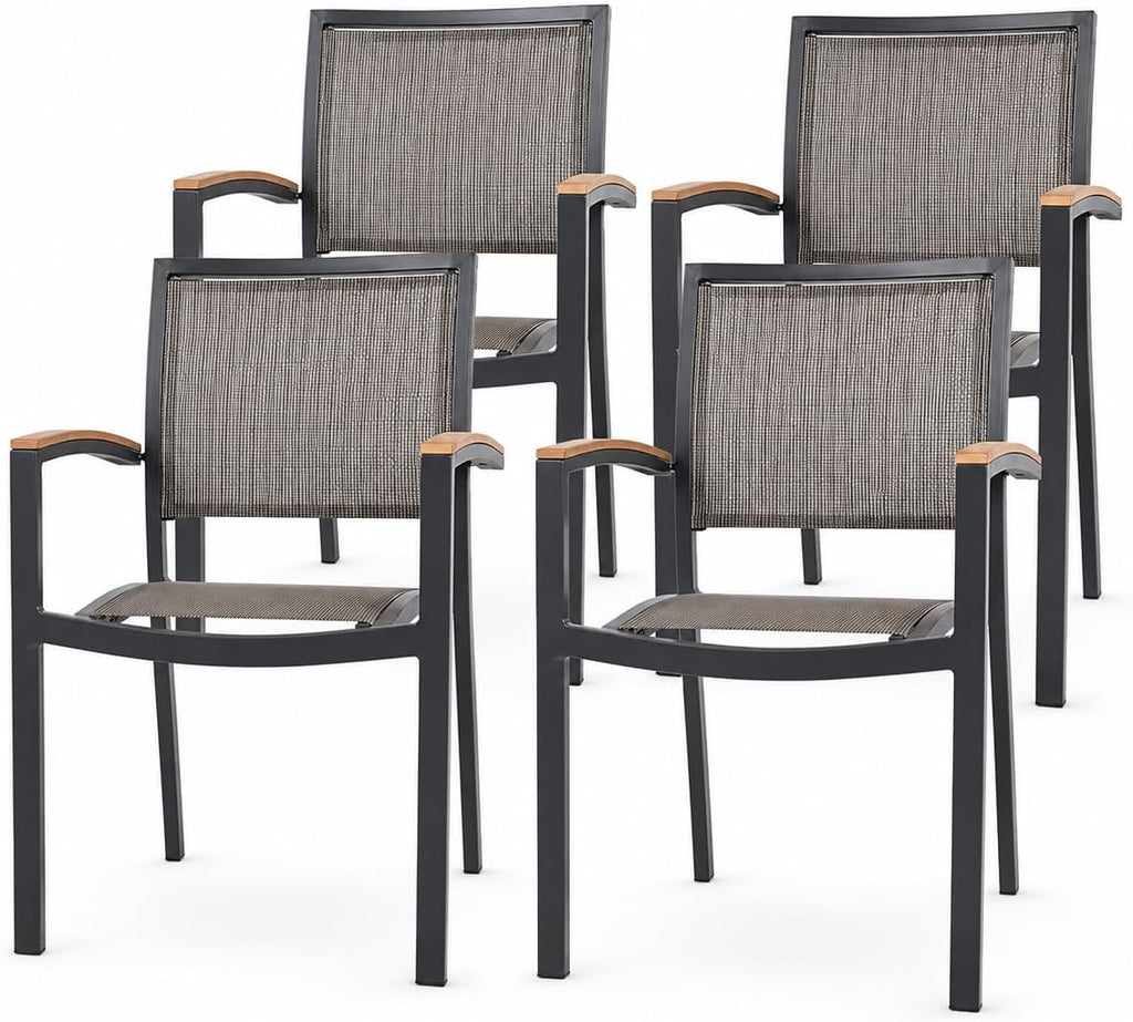Aluminum Patio Dining Chairs Set of 4, Stackable Outdoor Armchairs