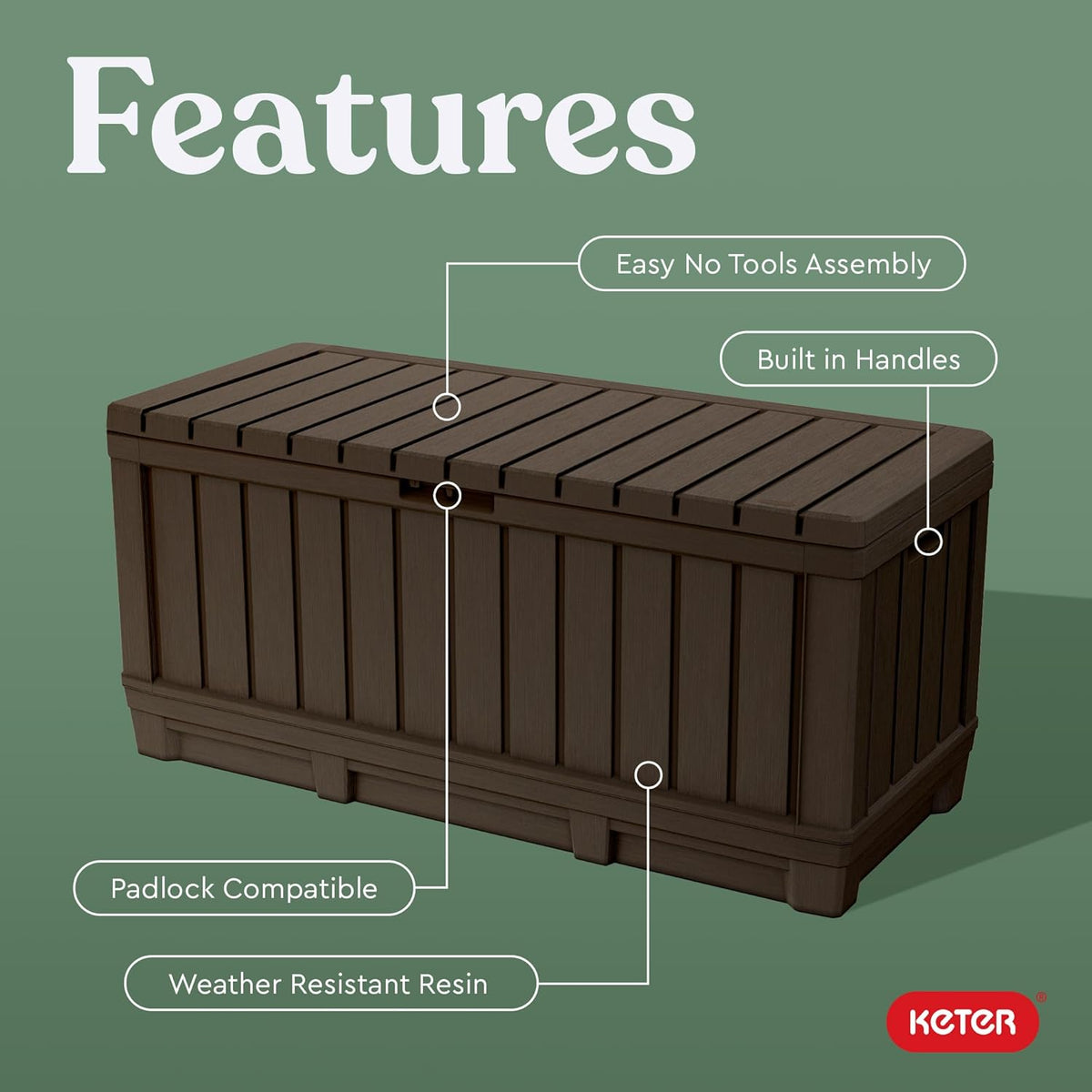 Kentwood 92 Gal Outdoor Storage Box for Patio and Pool Accessories | Brown, Resin, Large, Weatherproof, Lockable
