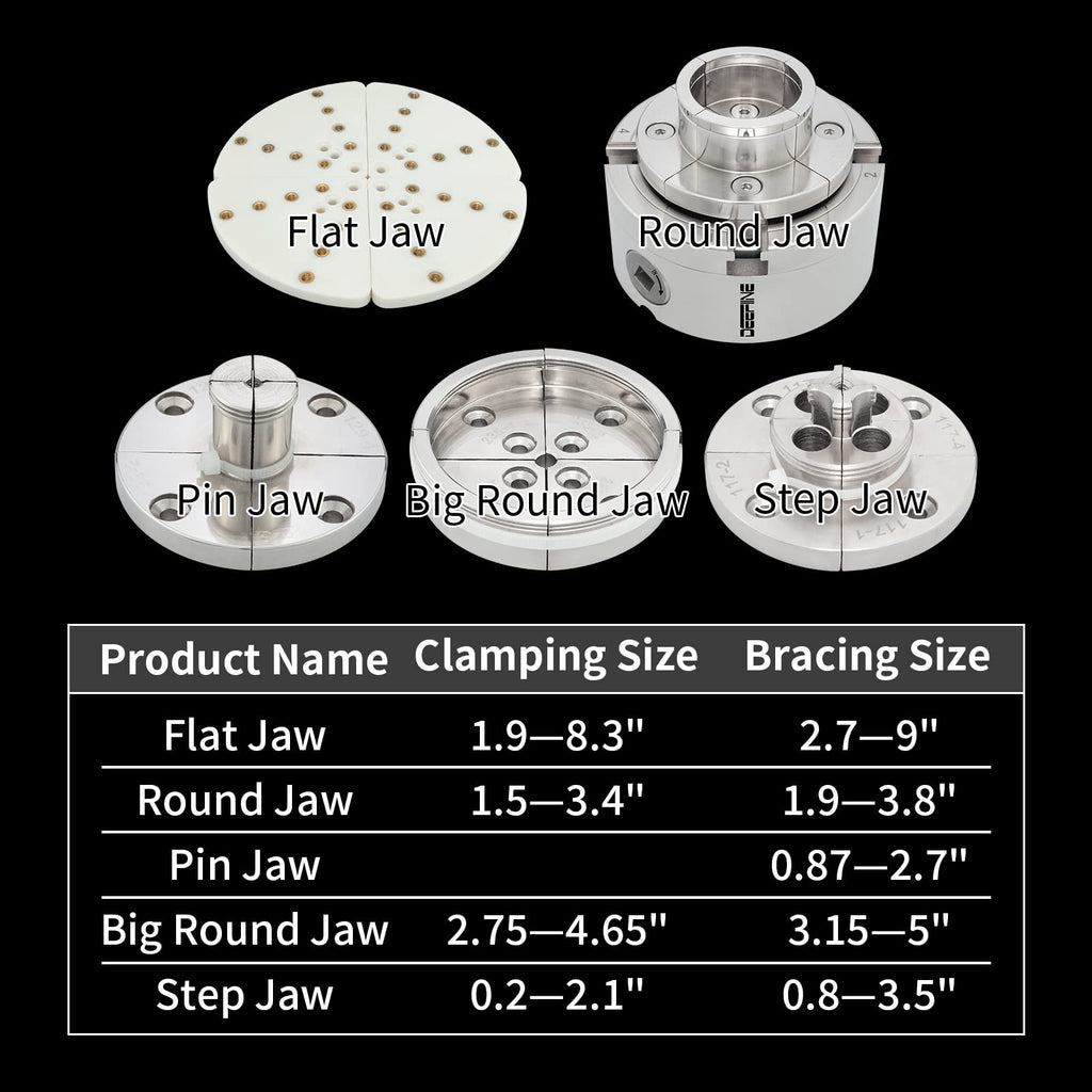 DEEFIINE 4" Nickel Plated Wood Lathe Chuck Set 1"x8TPI with Storage Case.