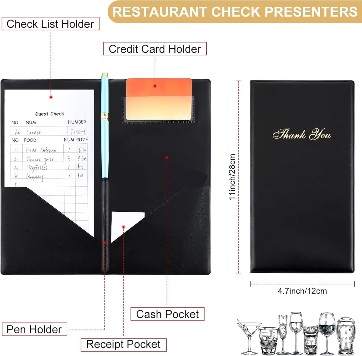 30 Pcs Restaurant Check Presenters, Black Guest Check Holders