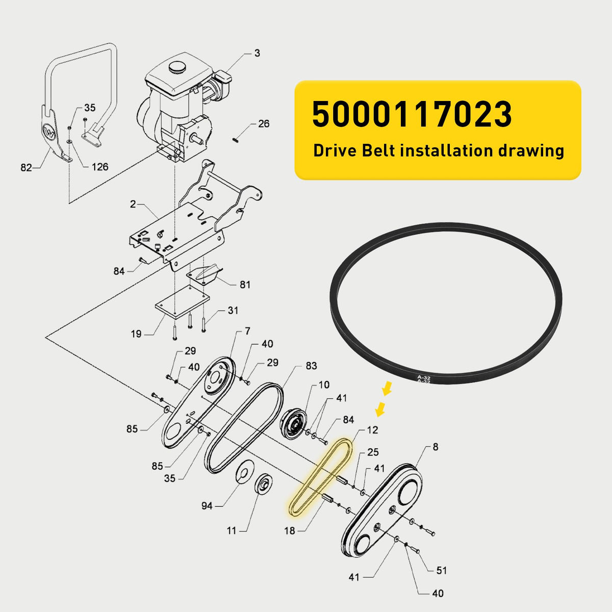 Sxkxm 5000117023 Drive Belt Compatible with Wacker Neuson VP1340 VP1550 VP2050 Plate Compactor, Replacement for Wacker Neuson Part