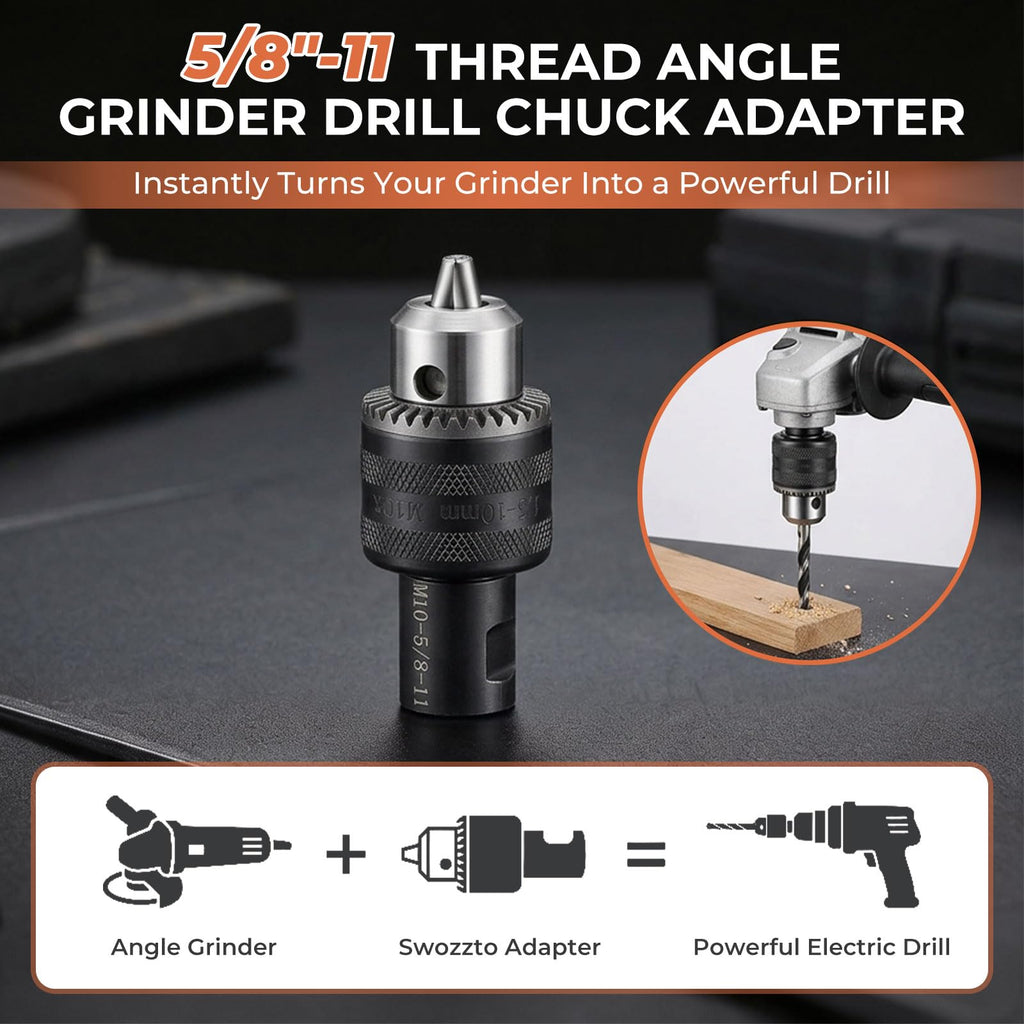 5/8"-11 Thread Angle Grinder Conversion Kit,1/16''-3/8'' Metal Drill Chuck