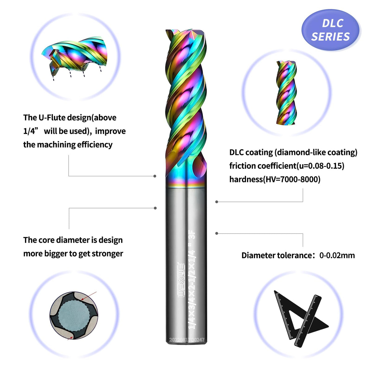 WEXWE Tools Carbide End Mills,DLC Coating CNC Mill Bits for Aluminum, Composite Materials, 3 Flute, 1/8 Shank(.125(1/8)", 5pcs)