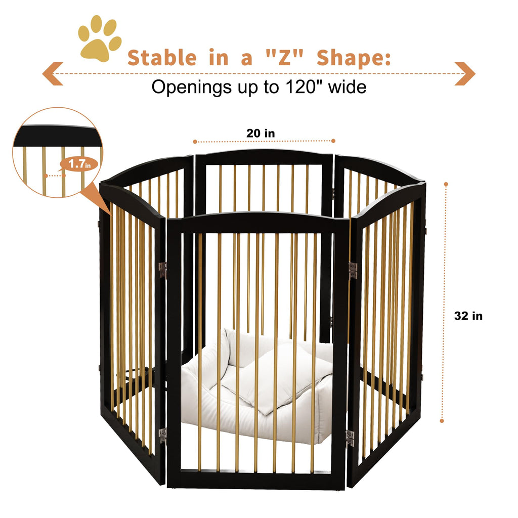 Freestanding Solid Wood Folding Pet & Dog Barrier Gate with Support Feet for Wide Indoor Openings, Hallways & Stairs