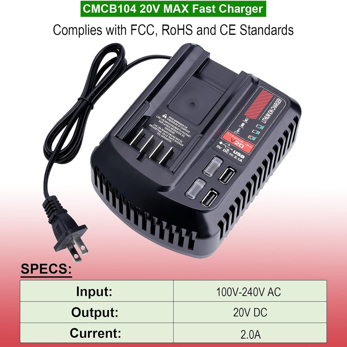 V20 Fast Battery Charger Compatible with Craftsman Battery CMCB204 CMCB202