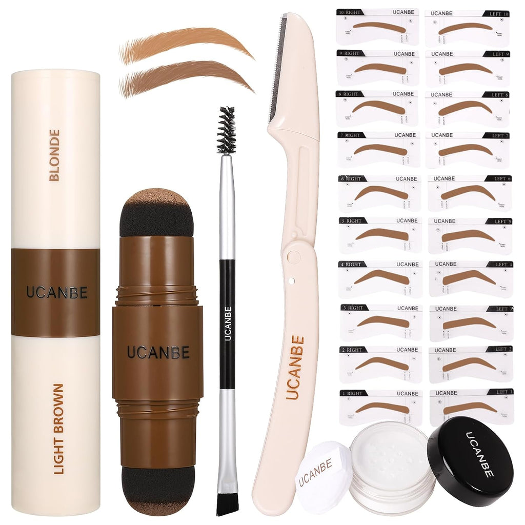 25PCS Eyebrow Stamp Stencil Kit With Dual-Color Eyebrow Stamp Pomade,20 Reusable Eyebrow Stencils,Finising