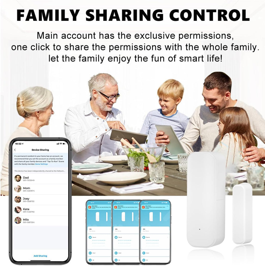 Smart WiFi Door Sensor: Wireless Window Sensor with App Notification Alert, Tuya Door Open Contact Sensor for Home