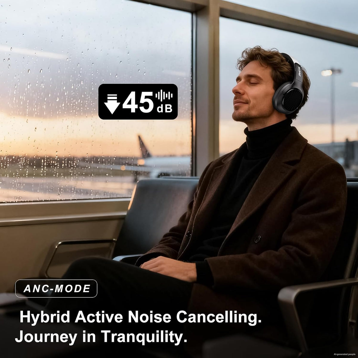 Wireless Noise Cancelling Headphones, 120H Playtime, Over Ear Headphones | 45dB Hybrid active passive noise