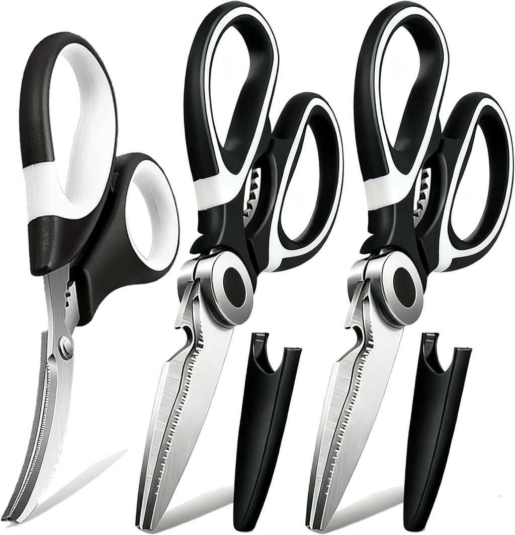 3 Pack Kitchen Scissors & Seafood Scissors Set, Sharp Kitchen Shears | All Purpose Stainless Steel Heavy Duty for