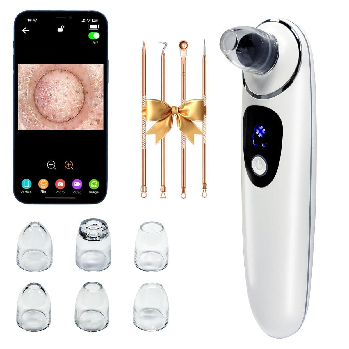 2026 Blackhead Remover with Camera, Pore Vacuum Cleaner with USB-White