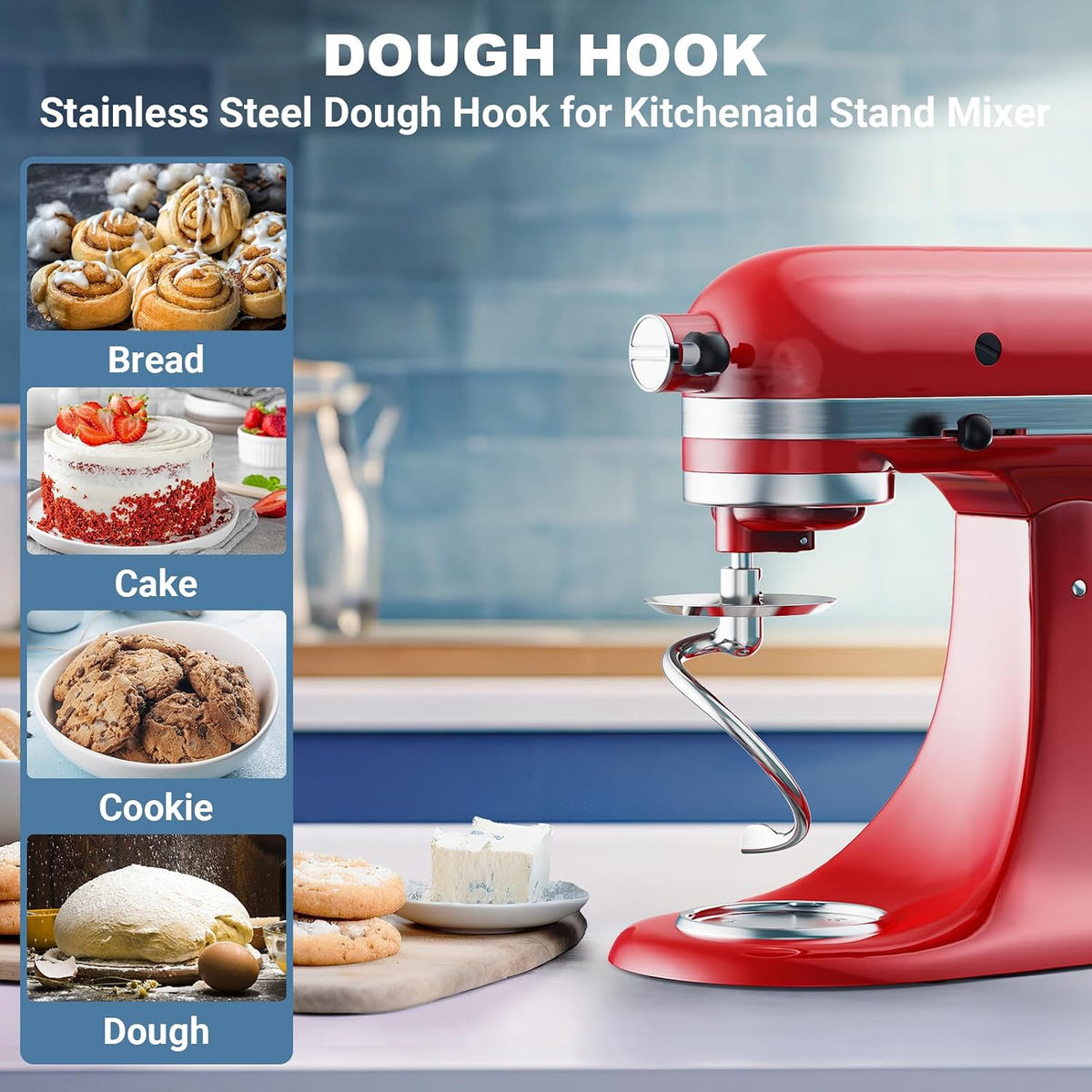 Stainless Steel Spiral Dough Hook for Kitchenaid Stand Mixer | 4.5 Qt - 5 Qt Tilt-Head Stand Mixer Attachments for