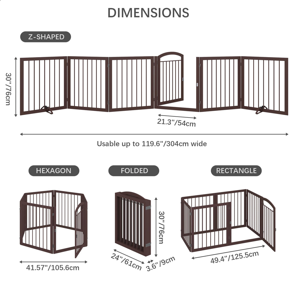 144" x 30" Tall Freestanding Heavy-Duty Steel Folding Pet & Dog Barrier Gate with Walk-Through Swing Door for Wide Indoor Openings, Hallways & Stairs