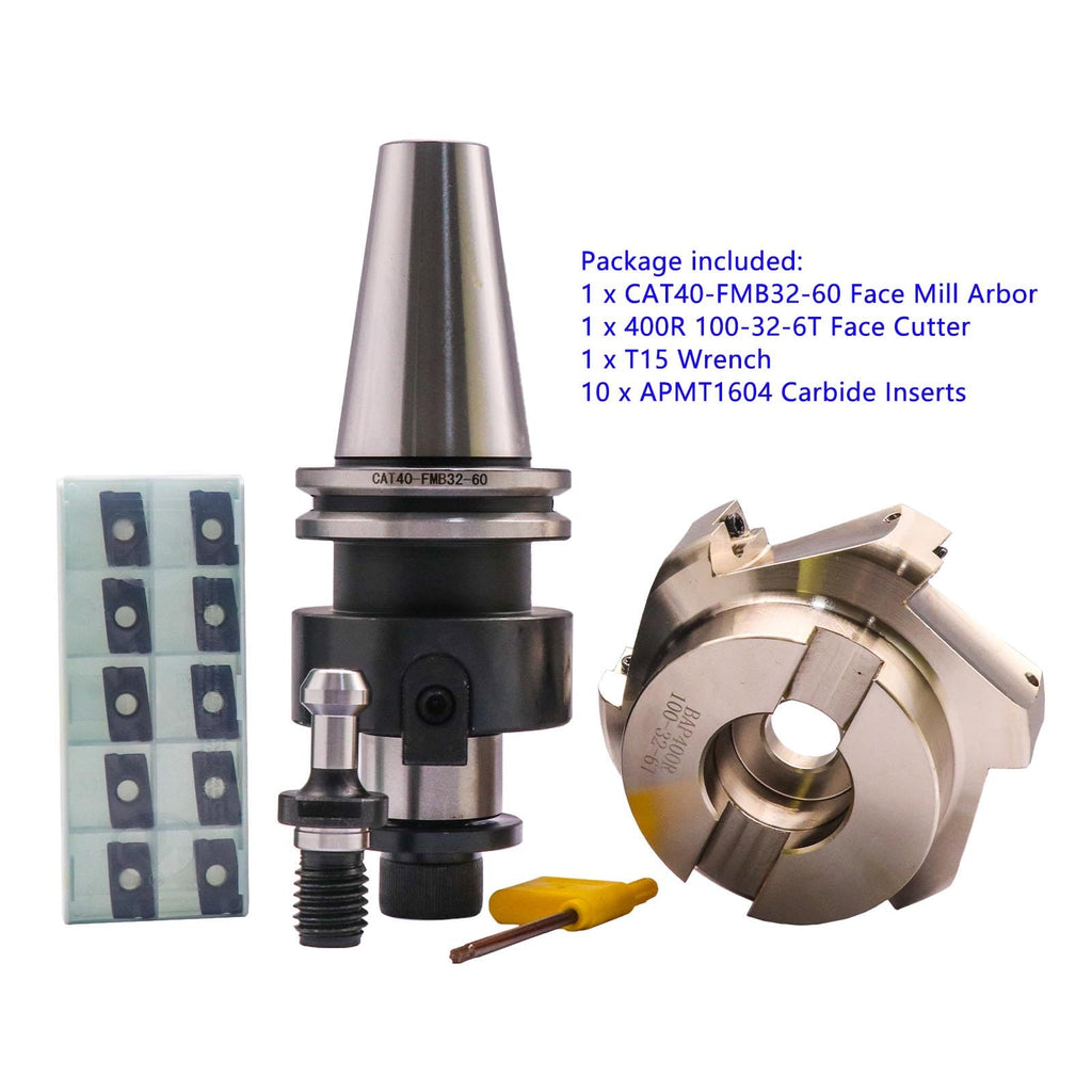 CAT40 Arbor, 3.94"/100mm Cut Dia 400R-100-32-6T Face Mill Shell Cutter Set