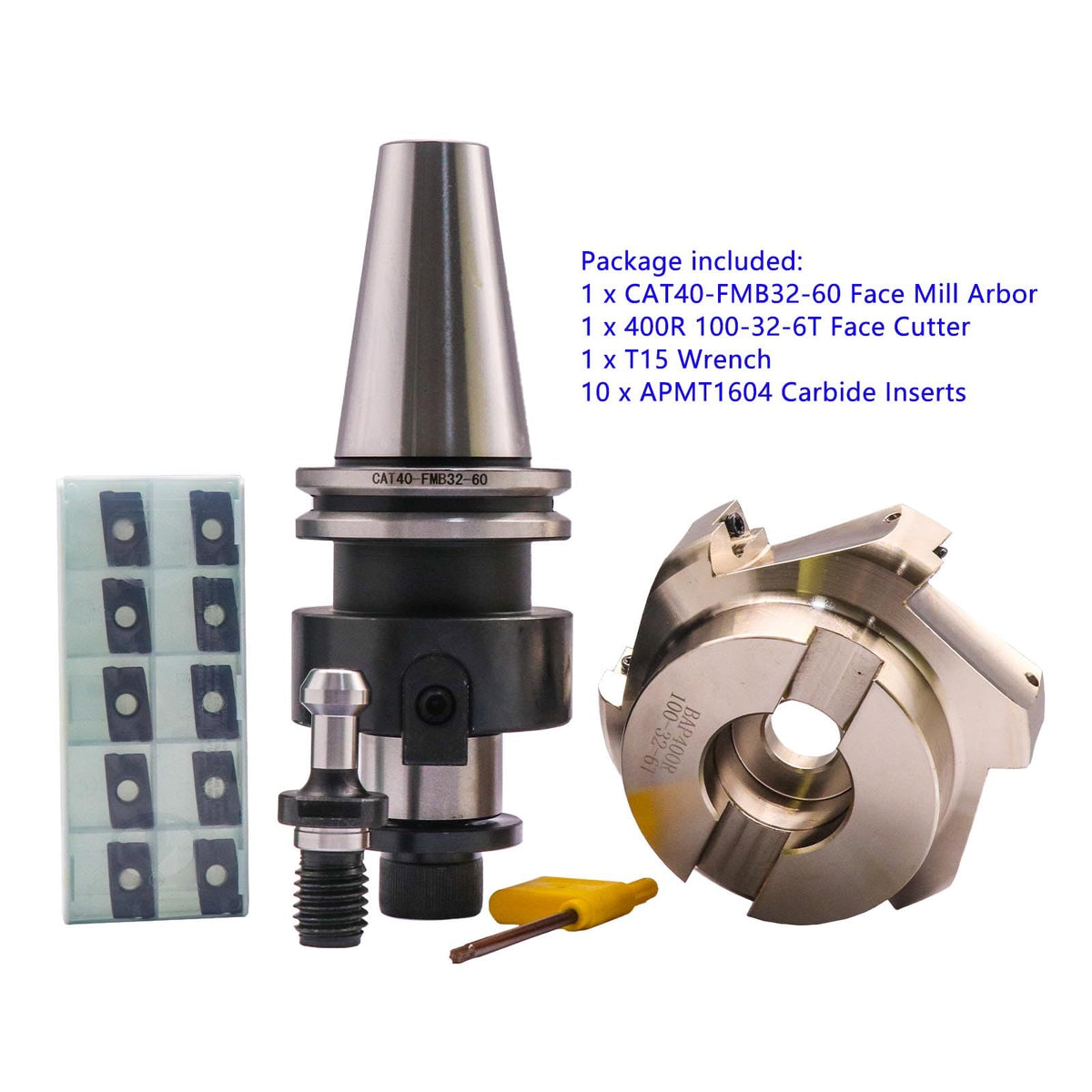 CAT40 Arbor, 3.94"/100mm Cut Dia 400R-100-32-6T Face Mill Shell Cutter Set