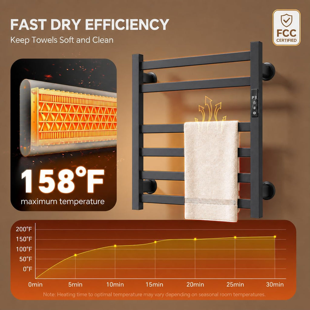 Electric Towel Warmer Wall Mounted, Heated Towel Rack with Intelligent Timer & Temperature Control, Plug-in or