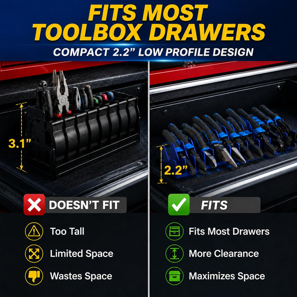 Plier Organizer Rack for Toolbox Drawer, 24-Slot Pliers Holder with Magnetic Base, Low Profile Tool Drawer Organizer