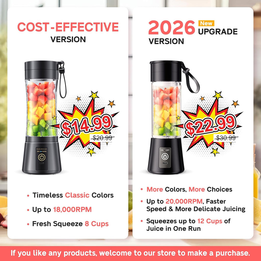 Portable Mini Shakes & Smoothies Blender - Personal Size Travel Blender | 6 Stainless Steel Blades, 380ML Traveling