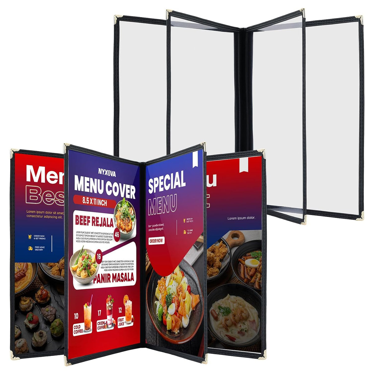 2 Pack 8.5 x 11 Inch Menu Covers, 4 Page Clear PVC Menu Sleeves